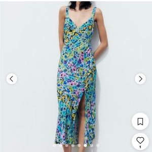 Zara multicolor print dress with slit XS